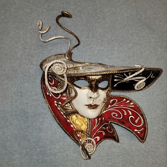 Other - Venetian Masquerade Mask Hand Painted Gold Red Black Carnival Wall Decor